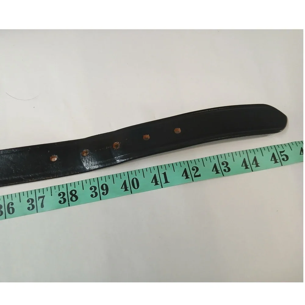 Mens Black Leather Belt Gold Horseshoe Buckle Snap On Size 38 Classic Workwear